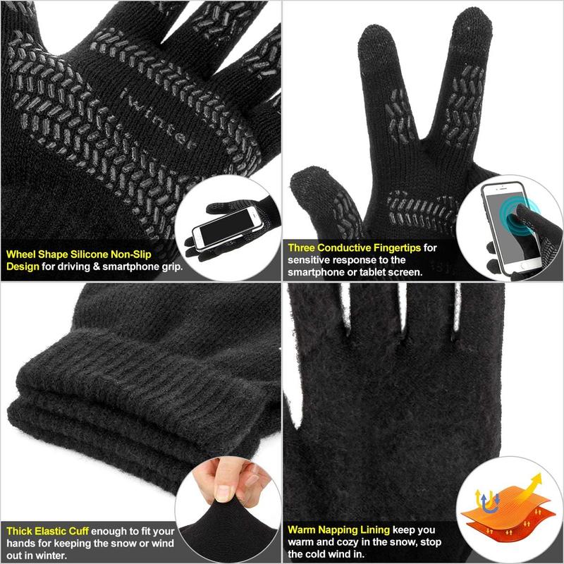 3 count Winter Beanie Hat Scarf Set and Touch Screen Gloves Warm Thick Knit Fleece Lined Skull Cap Gifts for Men Women