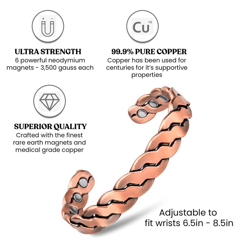 Adjustable Twisted Magnetic Therapy Copper Bracelet - for Men & Women, Elegant Antique Finish