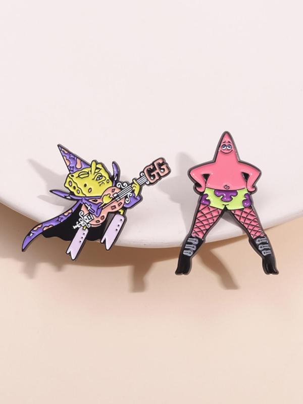 Cute Cartoon Sponge & Starfish Design Brooch, Fashion Alloy Badge for Daily Clothing Decor, Trendy All-match & Exquisite Brooch for Birthday Gift