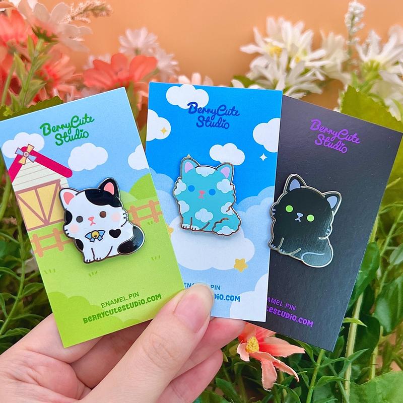 Cat Hard Enamel Pin Bag with Matching Vinyl Sticker - Kawaii Fashion Backpack Brooches Collection pins pinbadge cute set brooch