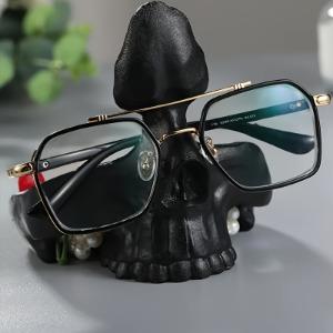 Rustic Chic Skull Shaped Resin Eyeglass Holder - Unique Home Storage Solution, Decorative Desk Accessory, Best Gift Idea for Glasses Storage, Organize Your Workspace, Add a Touch of Whimsy to Your Office or Study