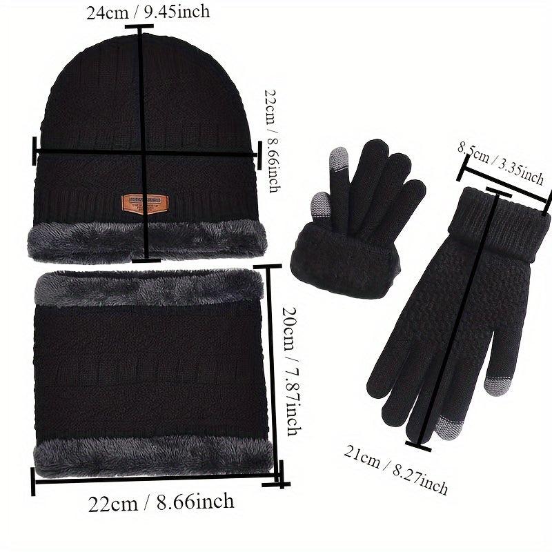 3Piece Winter Warmth Set Knit Hat Neck Warmer Gloves Unisex Cold Weather Essentials