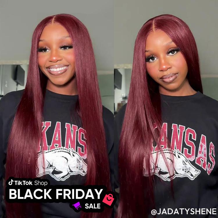 Wiggins Hair Cherry Cola Red Color Glueless Human Hair Wigs Straight Wig 5x7 Lace Closure Human Hair Pre Cut Pre Plucked Ready to Go Glueless Wigs