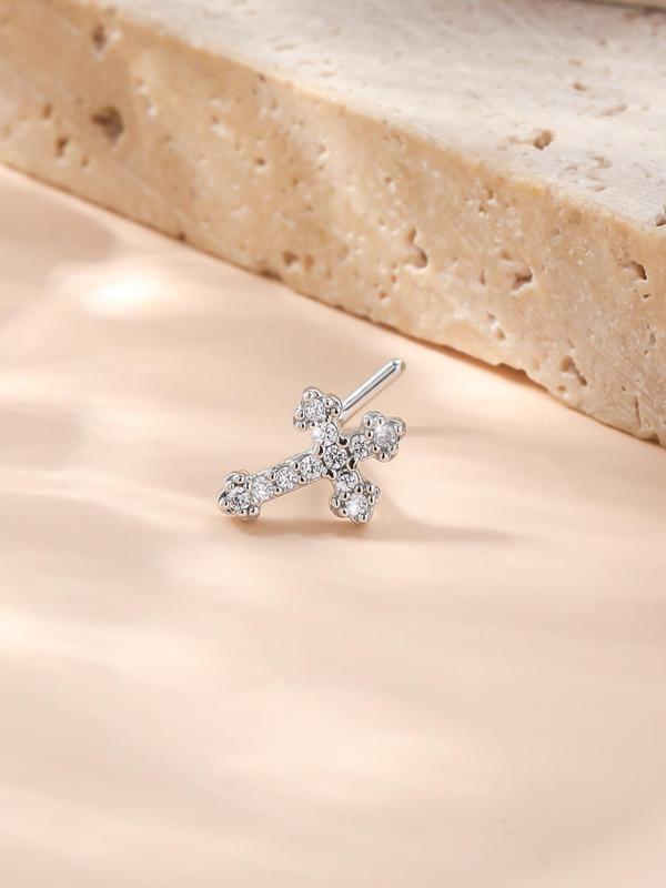 Rhinestone Cross Nose Ring,  Fashionable Nose Jewelry for Women & Men for Party, Daily Clothing Decor, Trendy All-match & Exquisite Jewelry for Birthday Gift