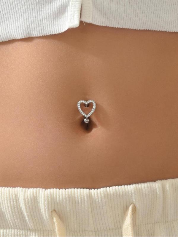 Women's Elegant Rhinestone Decor Heart Design Belly Ring, Exquisite Trendy Belly Piercing Jewelry, Chic Gorgeous Body Jewelry for Party Decor