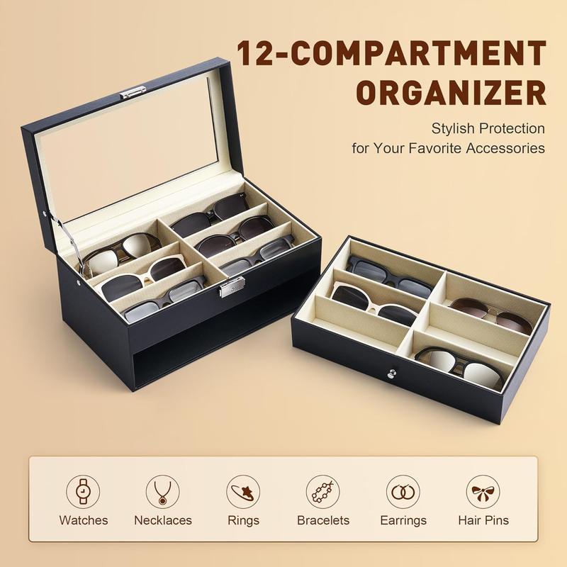 [Limited time deal] Sunglasses Organizer with 12 Slots, Multiple Eyeglasses Eyewear Display Case for Women Men, Sunglass Glasses Storage Box