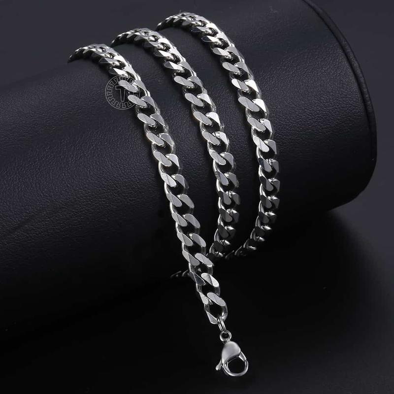 5MM Stainless Steel Curb Cuban Chain Necklace Bracelet Silver Color Jewelry Set for Men Women