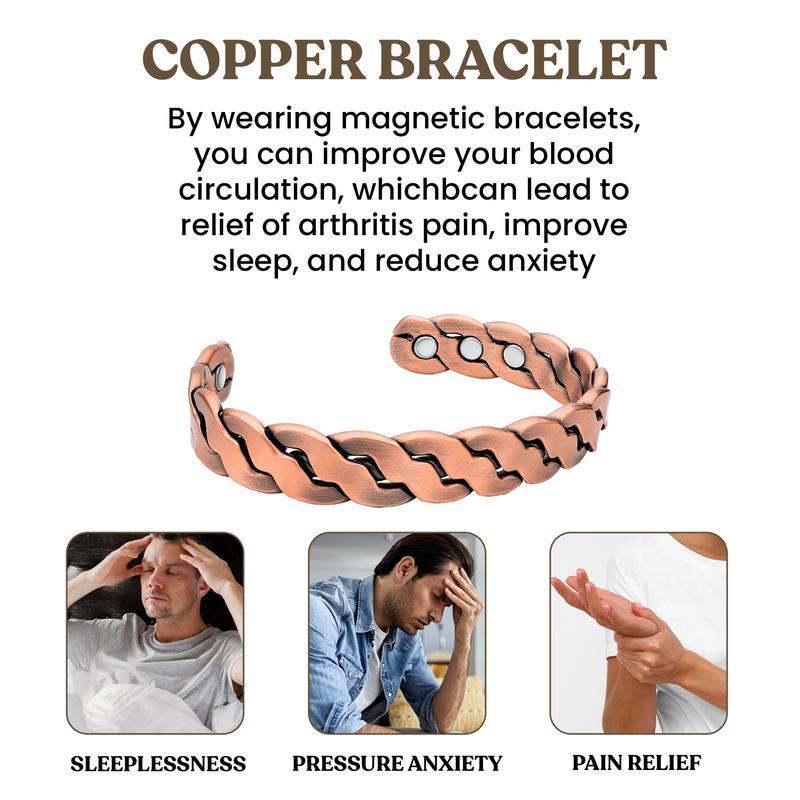 Adjustable Twisted Magnetic Therapy Copper Bracelet - for Men & Women, Elegant Antique Finish