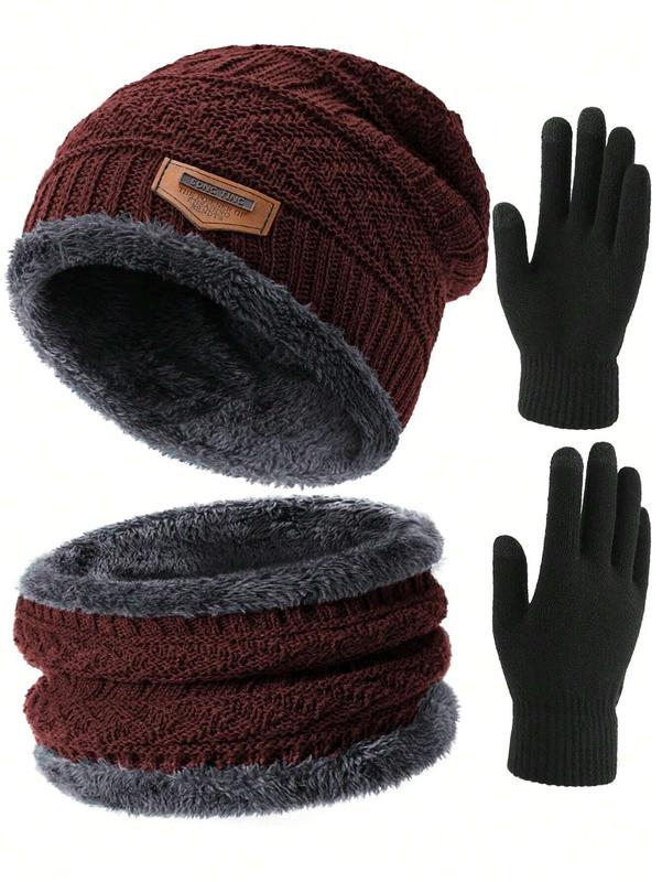 Winter Knit Beanie Hat Neck Warmer Scarf And Touch Screen Gloves Set Fleece Lined Skull Cap For Men Women Outdoor