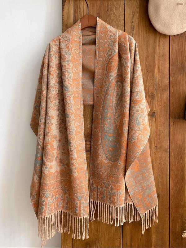 Paisley Print Tassel Decor Scarf, Casual Warm Shawl for Women & Men, Fashion Accessories for Daily Wear