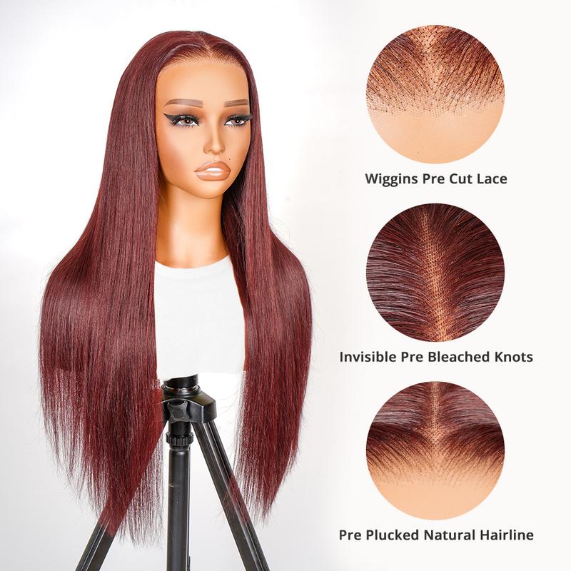 Wiggins Hair Cherry Cola Red Color Glueless Human Hair Wigs Straight Wig 5x7 Lace Closure Human Hair Pre Cut Pre Plucked Ready to Go Glueless Wigs