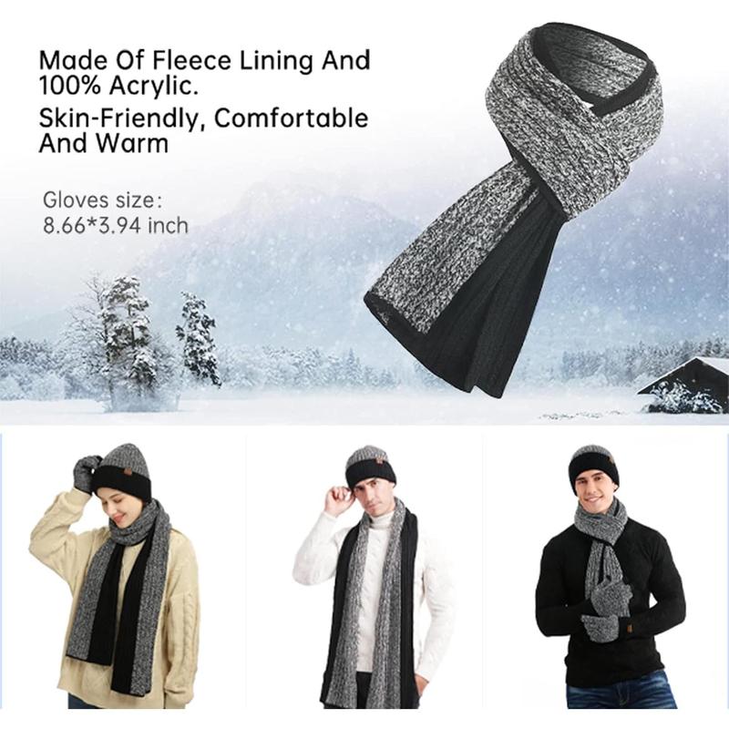 Winter Hats Scarf for Men with Touchscreen Gloves Warm Men's Scaves and Beanie Hat Themal Gloves Set for Men Women