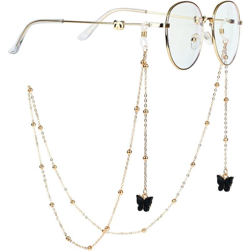 27.5 inch Eyeglass Chains Butterfly Gold Bead Mask Lanyard Mask Chains and Cords Eyeglass Necklace Eyewear for Women