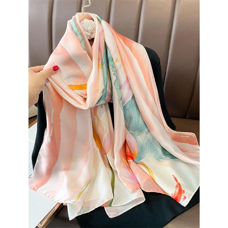 Fashion New Style Boho Ladies' Elegant Korean Style Bright Satin Floral Print Long Scarf, Smooth Lightweight Sunscreen Shawl, Suitable for Daily Life Winter Fall Christmas Gifts, Wedding Gifts, Birthday Gifts