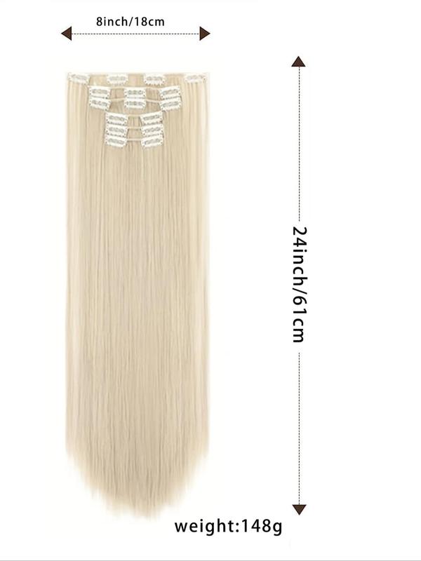 24 Inch Natural Plain Long Straight Synthetic Hair Extension, 6 Counts Clip-in Hair Extensions, Summer Trendy Matching Natural Wig Piece for Party, Club