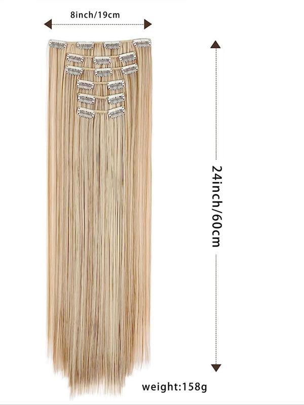 24 Inch Natural Plain Long Straight Synthetic Hair Extension, 6 Counts Clip-in Hair Extensions, Summer Trendy Matching Natural Wig Piece for Party, Club