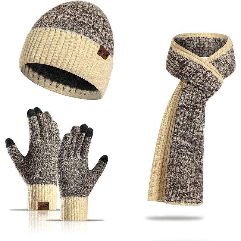 Winter Hats Scarf for Men with Touchscreen Gloves Warm Men's Scaves and Beanie Hat Themal Gloves Set for Men Women