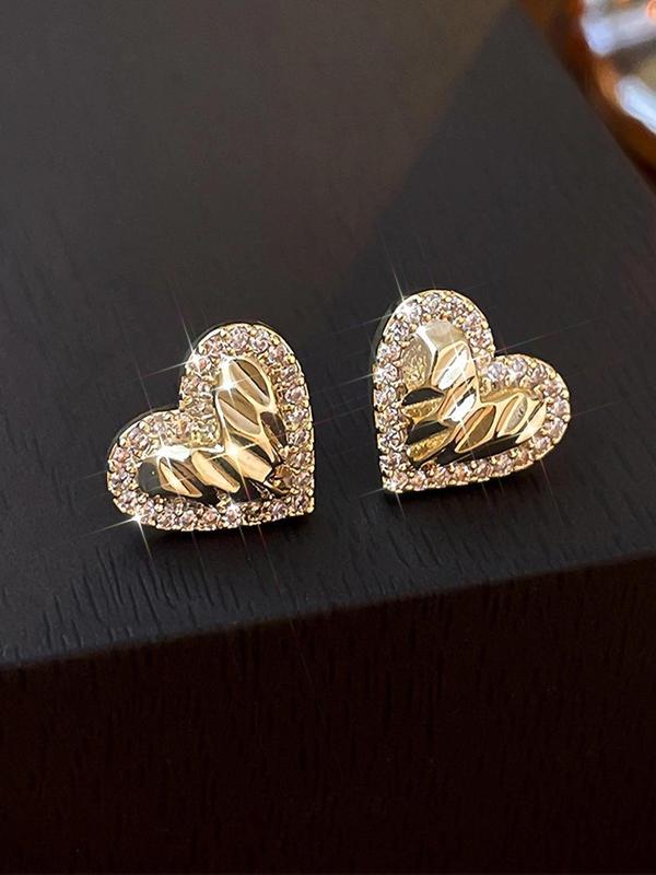 Rhinestone Decorated Heart Shaped Stud Earrings, Fashionable Jewelry for Women for Party, Daily Clothing Decor, Trendy All-match & Exquisite Jewelry for Birthday Gift