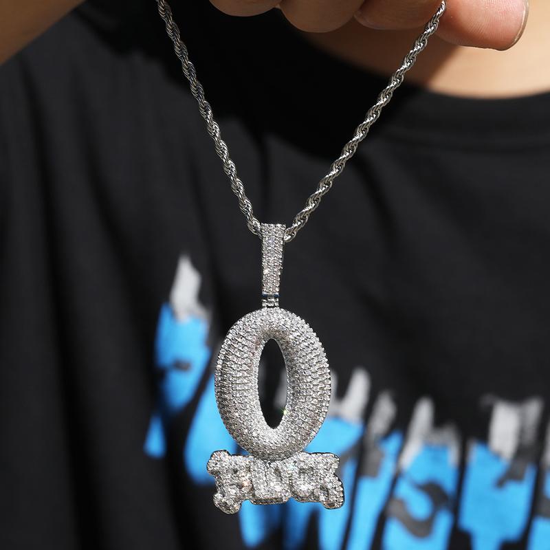 0 Block Iced Out CZ Bling Full Paved Men's Women Hip Hop Pendant Rapper Jewelry Gift