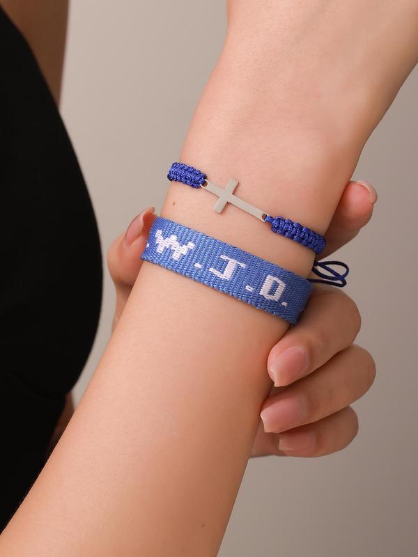 Letter & Cross Design Braided Bracelet, Adjustable Bracelet for Women & Men, Fashion Jewelry for Party, Daily Clothing Decor, Trendy Exquisite Jewelry for Gift