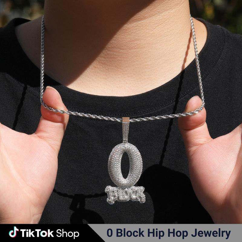 0 Block Iced Out CZ Bling Full Paved Men's Women Hip Hop Pendant Rapper Jewelry Gift