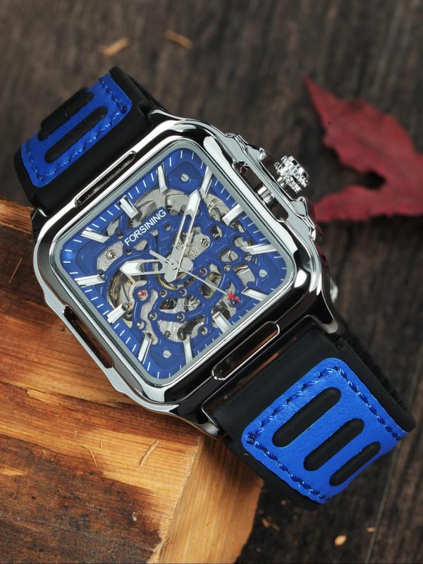 Men's Business Fashion Mechanical Watch, Fashion Square Dial Automatic Mechanical Watch for Men, Luminous Strap Watch with Box