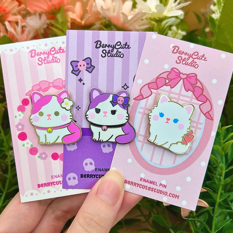 Cat Hard Enamel Pin Bag with Matching Vinyl Sticker - Kawaii Fashion Backpack Brooches Collection pins pinbadge cute set brooch