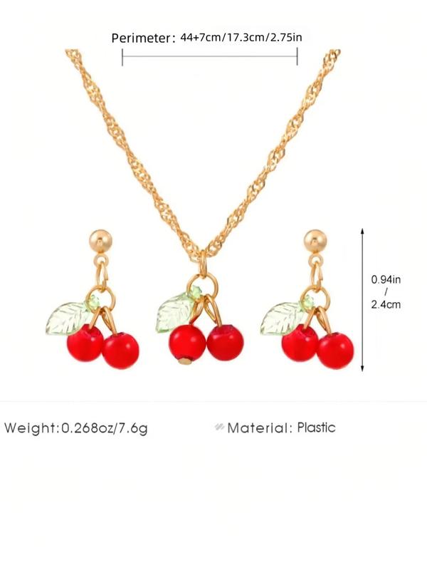 Cute Cherry Design Pendant Necklace & Dangle Earrings, Fashion Jewelry for Party, Daily Clothing Decor, Trendy All-match & Exquisite Jewelry for Birthday Gift