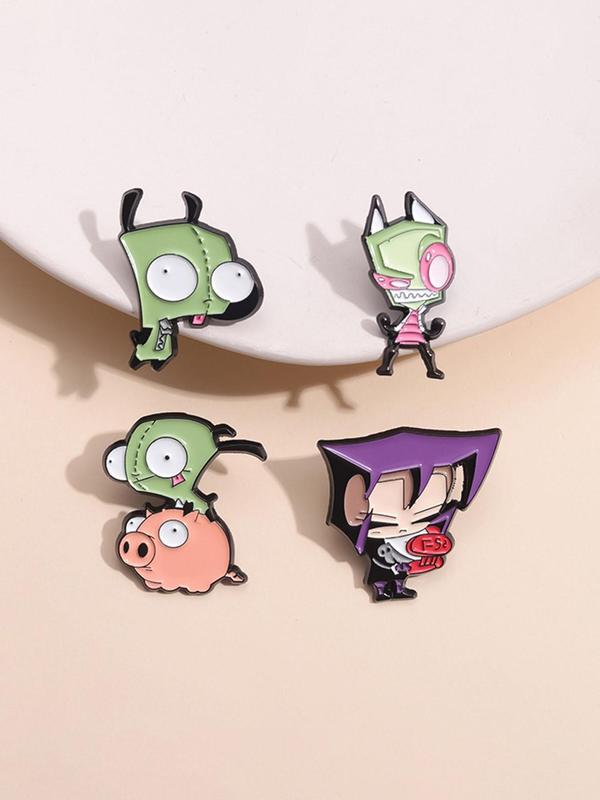 Cartoon Piggy Alien Design Brooch, Cute Cartoon Badge for Backpack & Hat & Clothes Decor, Fashion Accessories for Women & Men