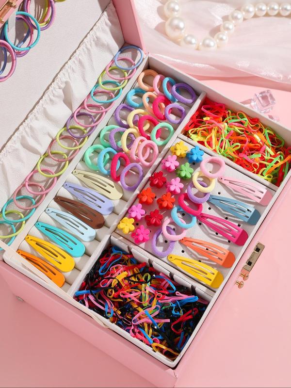 Random Color Cute Hair Ties & Hair Clips Set, Colorful Hair Accessories for Women & Girls, Minimalist Headwear Suitable for Thick Hair