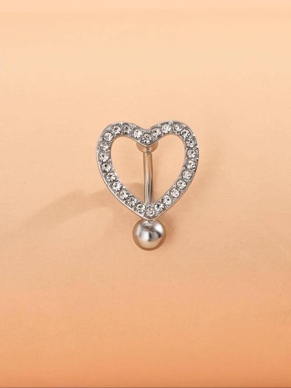 Women's Elegant Rhinestone Decor Heart Design Belly Ring, Exquisite Trendy Belly Piercing Jewelry, Chic Gorgeous Body Jewelry for Party Decor