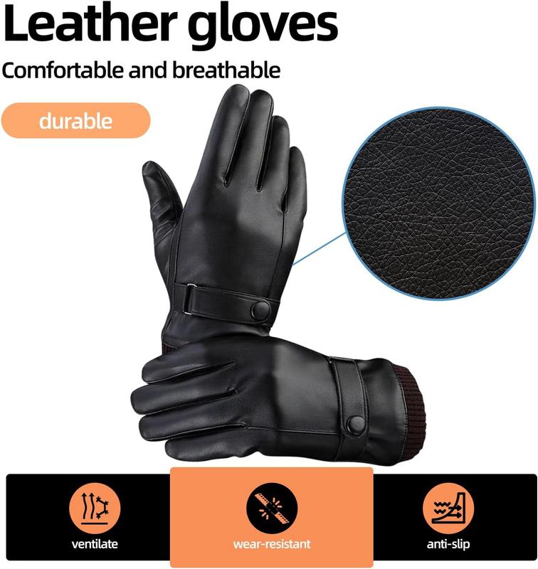 Leather Gloves For Men,Winter Warm Touch Screen  Gloves Adjustable Black Soft Gloves Cashmere Lining -Christmas gifts, Valentine's Day gifts