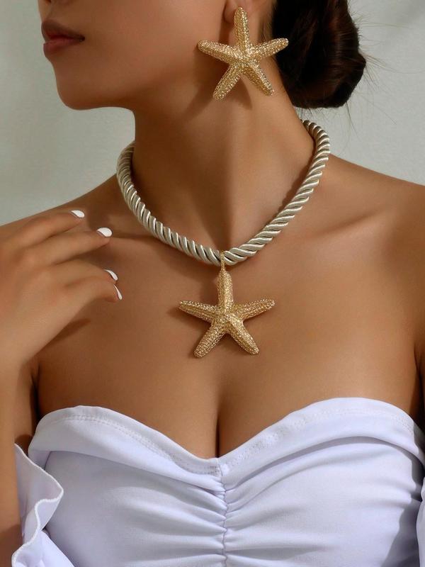 Starfish & Heart & Shell Design Pendant Necklace & Stud Earrings, Fashion  Jewelry Set for Beach Party Vacation, Exquisite Jewelry for Gift