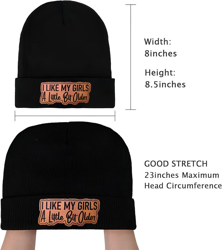 Beanie I Like My Girls A Little Bit Older Leather Patch, Beanie Hat for Men & Women, Hat for Fall & Winter, Fashion Accessories for Cold Weather, Fall Outfits, Winter Hat, Fall Freshness, Birthday Outfits Winter Hats for Women Men, Beanie Gifts Christmas