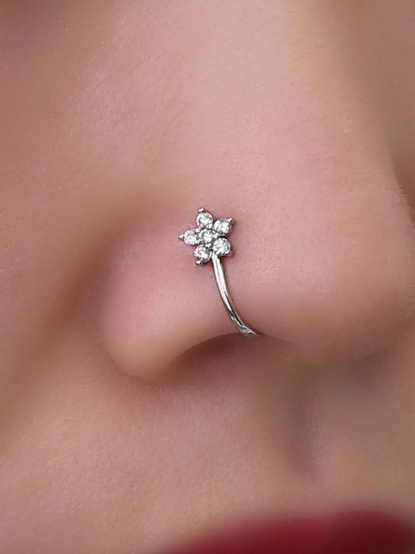 Rhinestone & Star Decor Nose Ring, Flower Shaped Nose Piercing Jewelry for Women & Girls, Fashion Accessories for Daily Wear