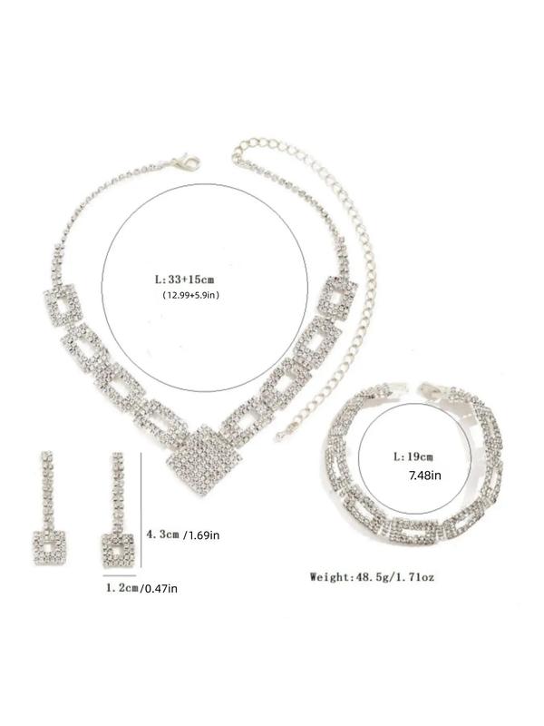 4pcs Elegant Rhinestone Decorated Inlay Jewelry Set, Including Necklace, Dangle Earrings & Bracelet Set, Fashion Jewelry Accessories As Gift for Women for Evening Party