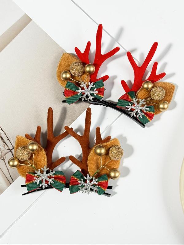 Cute Reindeer Antler Design Hair Clips, Christmas Themed Hair Accessories for Women & Girls, Fashion Hair Accessories for Party, Daily Clothing Decor