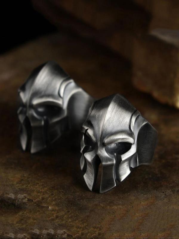 Men's Punk Skull Mask Design Alloy Ring, Vintage Hip Hop Style Helmet Fashion Jewelry, Party Accessories, Holiday Gifts for Men