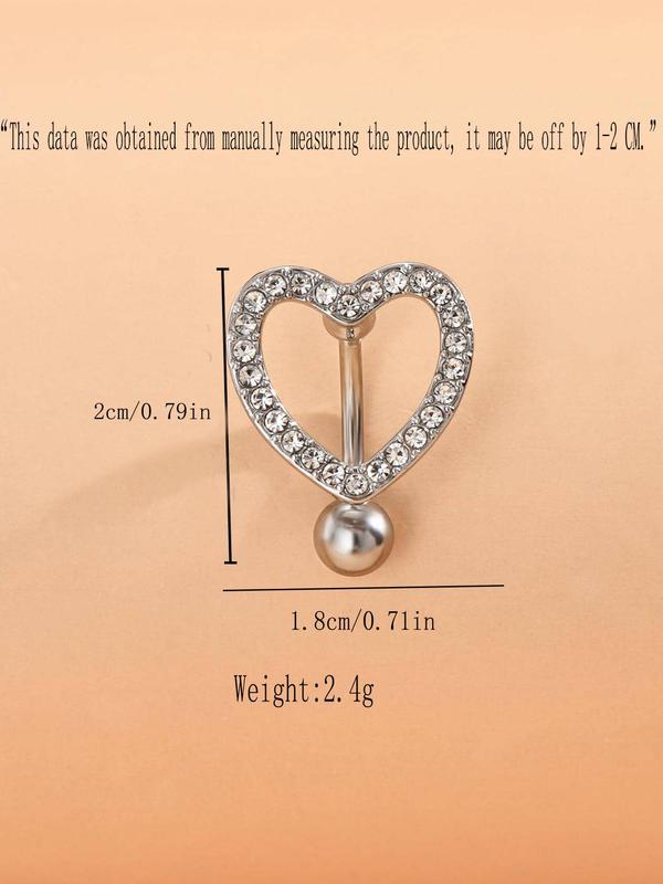 Women's Elegant Rhinestone Decor Heart Design Belly Ring, Exquisite Trendy Belly Piercing Jewelry, Chic Gorgeous Body Jewelry for Party Decor