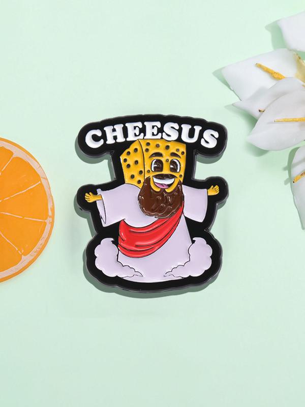 Cute Cheese & Jesus Design Brooch, Fashion Enameled Pin Brooch for Daily Clothing Decor, Trendy All-match & Exquisite Brooch for Birthday Gift