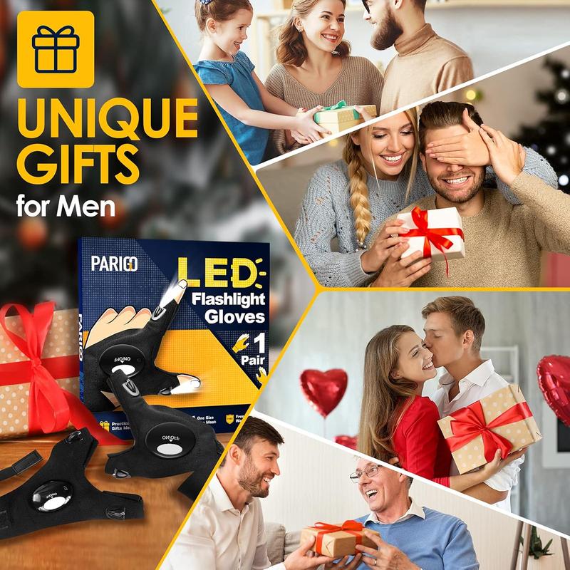 PARIGO LED Flashlight Gloves, Father Day Mens Gifts for Dad Husband Grandpa, Cool Gadget Christmas Birthday Gifts for Men Adults Him Boyfriend Guy