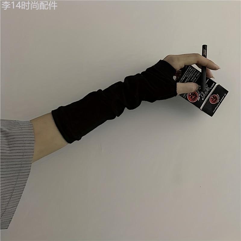 Unisex Harajuku Style Fingerless Knitted Gloves - Warm, Striped, Mid-Length, Y2K Decorative, Gothic-Inspired, Soft, Cozy, Winter Accessories for Women and Men