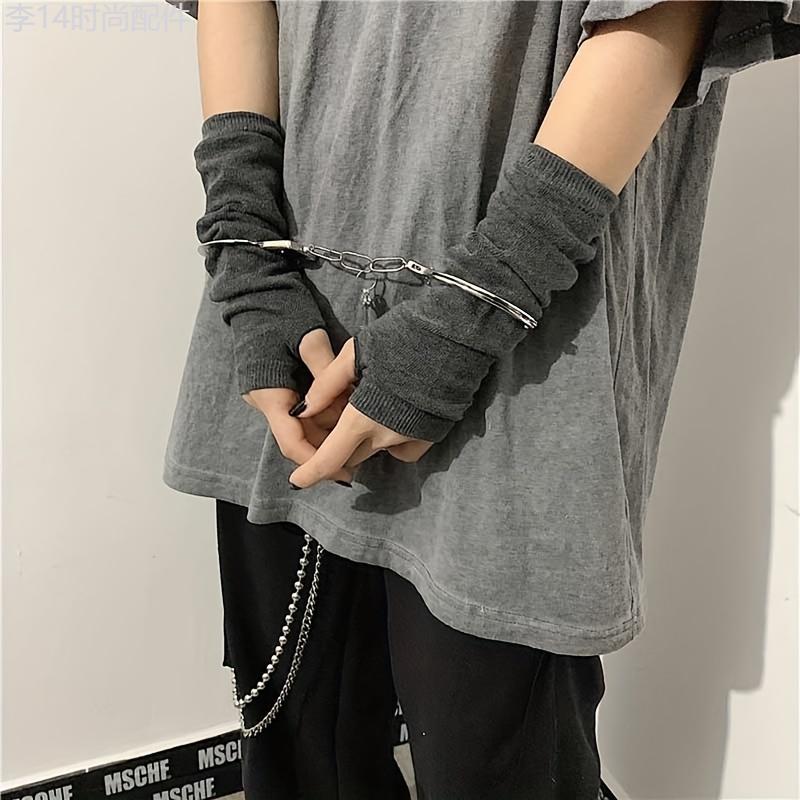 Unisex Harajuku Style Fingerless Knitted Gloves - Warm, Striped, Mid-Length, Y2K Decorative, Gothic-Inspired, Soft, Cozy, Winter Accessories for Women and Men