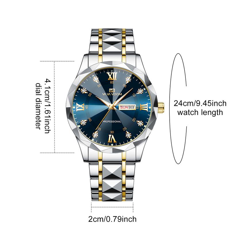 SilverMelody Waterproof Top Brand Luxury Man Wristwatch with Luminous, Men’s Watches with Date, Stainless Steel Band, 40mm Face Dial, Quartz Men's Fashion Luxury Stainless Steel Watches Wrist Watch