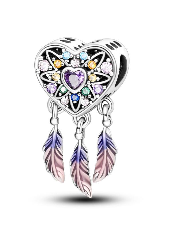 Rhinestone Decorated Dreamcatcher Design Bead, Heart Shaped Feather Design Bead, DIY Jewelry Making Supplies for Bracelet Necklace Gift