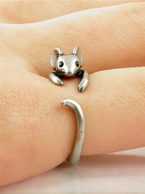 Cute Vintage Mouse Design Copper Ring, Animal Themed Fashion Rings Jewelry for Party, Daily Clothing Decor for Girl