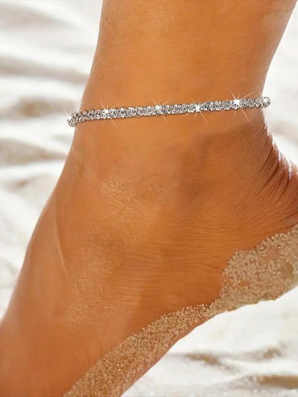 S925 Sterling Silver Summer Glitter Rhinestone Decor Anklet, Trendy All-match & Exquisite Foot Jewelry for Women & Girls for Party, Daily Clothing Decor