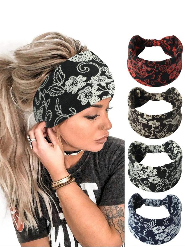 Floral Pattern Hair Band for Spring, 4pcs set Breathable Elastic Hair Band, Non-slip Hair Band for Women & Girls, Summer Outfits, Sports Hair Band for Running Gym Yoga