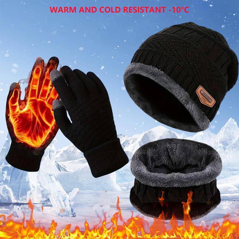 3Piece Winter Warmth Set Knit Hat Neck Warmer Gloves Unisex Cold Weather Essentials