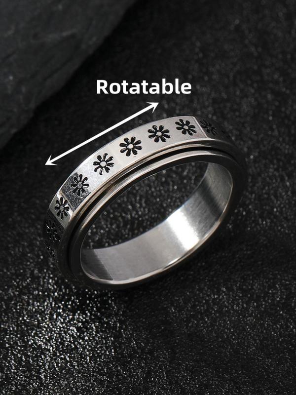 Fashion Flower Design Rotatable Ring, Stainless Steel Ring for Women & Men, Casual Jewelry for Party, Daily Clothing Decor, Trendy All-match & Exquisite Jewelry for Birthday Gift